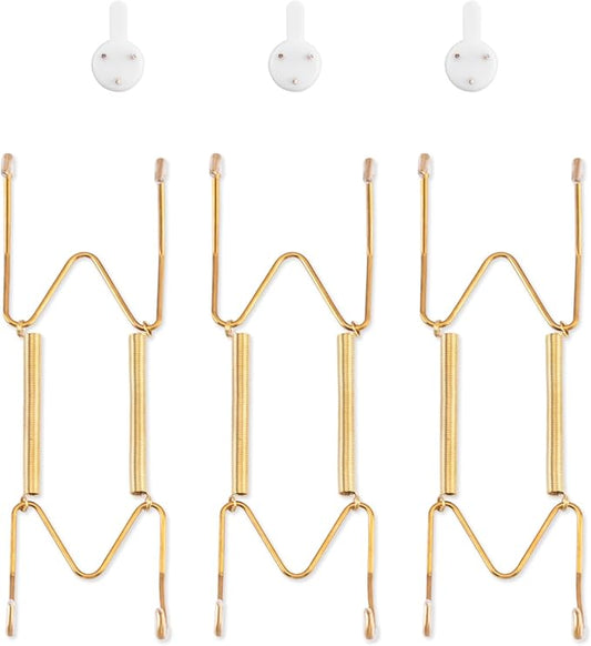 Bilillo 3 Pack Plate Hangers for The Wall, Suitable for 6-8 inch Art Plate, Stainless Steel Invisible Heavy Duty Wire Plate Holder with Wall Hooks, Plate Hangers for Displaying Plates, Platter, Dish