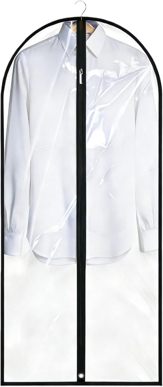 Dress Bags for Gowns Long, 60'' Garment Bags for Hanging Clothes, Suit Bag Cover for Storage and Travel (Clear)
