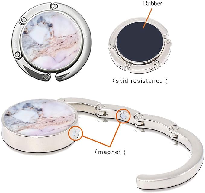 Bosketo Foldable Purse Hook Womens Bag Table Hanger Collection Desk Hooks for Purse (1pack Light Pink Marble Hook)