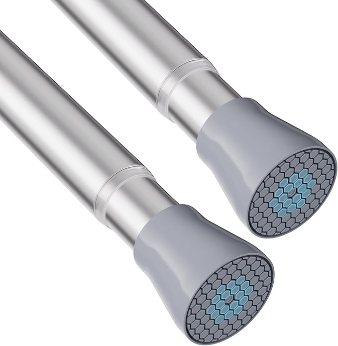 Tension Rods 30 to 64 Inches Shower Tension Rod 2PCS, Tension Curtain Rods Spring Curtain Rod Silver Tension Rod Spring Loaded Curtain Rods Adjustable Tension Curtain Rod for Window, Doorway