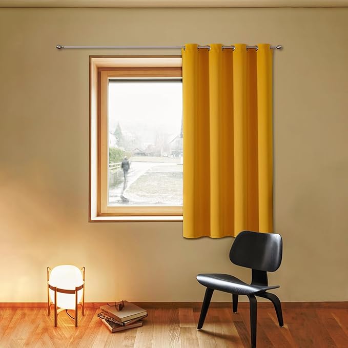 ChrisDowa Grommet Blackout Curtains for Bedroom - Thermal Insulated Room Darkening Curtains for Living Room (1 Panel Set, Mustard Yellow, 52W x 63L)