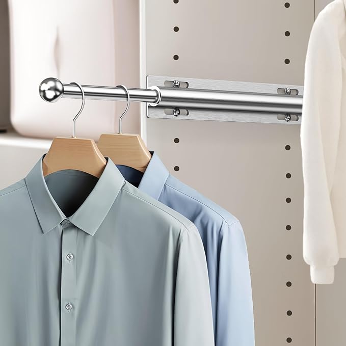 14" Valet Rod for Closet Pull Out, Retractable Slide Out Valet Rod Closet Organization, Aluminum Valet Clothing Hanger Rods Perfect for Suits, Freshly Pressed Clothes, Polished Chrome