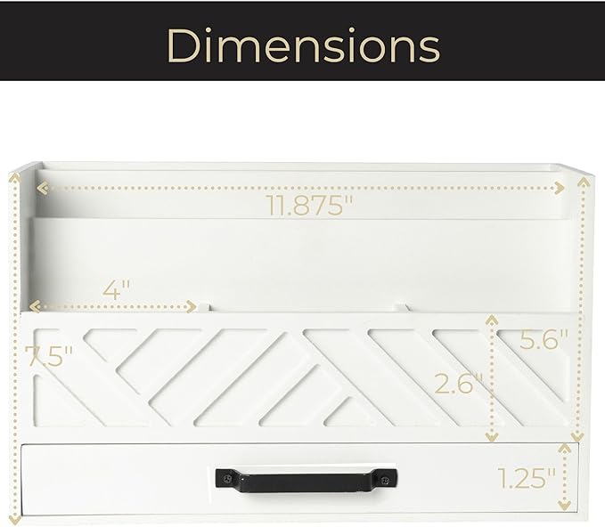 BLU MONACO | Wooden Mail Organizer with Drawer | Mail Organizer Countertop with 6 Compartments | Bill Holder for Desk | White Desktop Mail Sorter