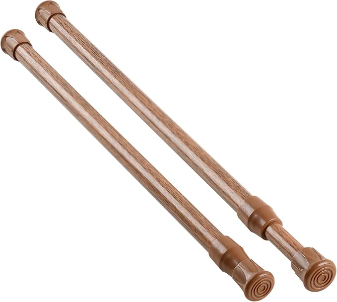 KXLIFE 2 Pack Small Spring Tension Curtain Rod 12 to 20 Inch, Thin Tension Rod No Drill for Window Cupboard Closet, Oak