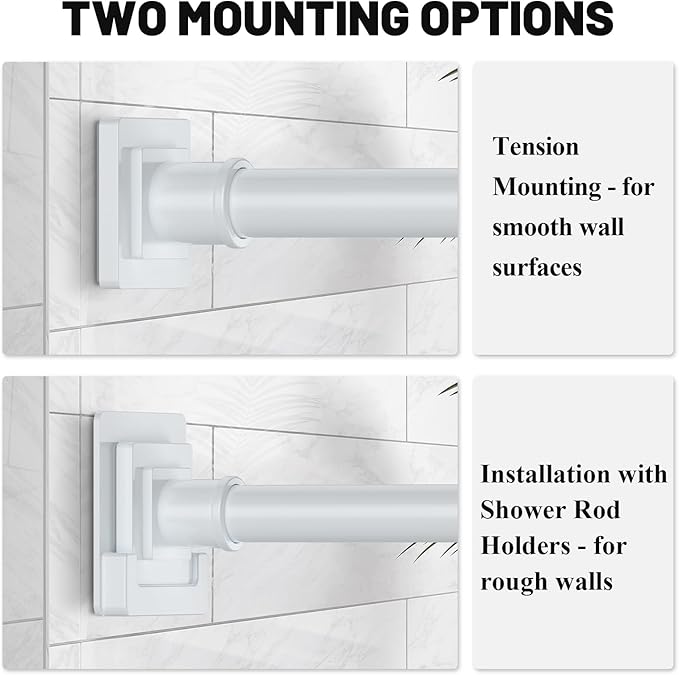 White Shower Curtain Rod 31-79 inches, Stainless Steel Shower Rod & Tension Rod, Adjustable Tension Shower Curtain Rod for Bathroom, Windows, Closet