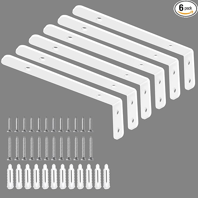 LSK 6PCS L Bracket, 6"×2"(150×50mm) Shelf Support Corner Bracket for Wooden Board Max Load : 42lb, White