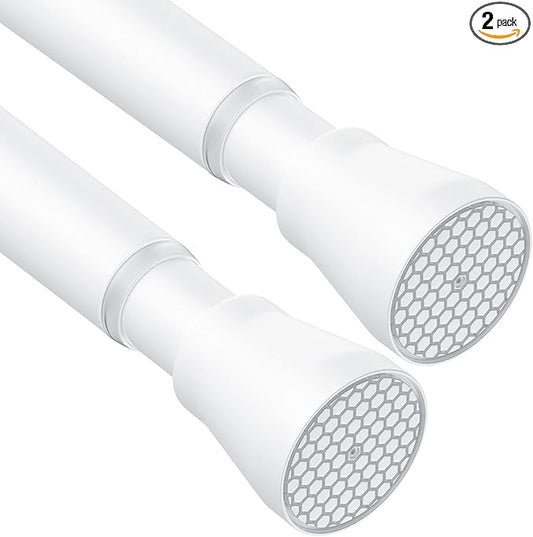 AIZESI 2PCS Shower Curtain Rod 30-64 Inch Adjustable Curtain Rods Never Rust & Non-Slip No Drilling Shower Rod Spring Tension Curtain Rod for Bathroom Doorway Window Closet Cupboard, White