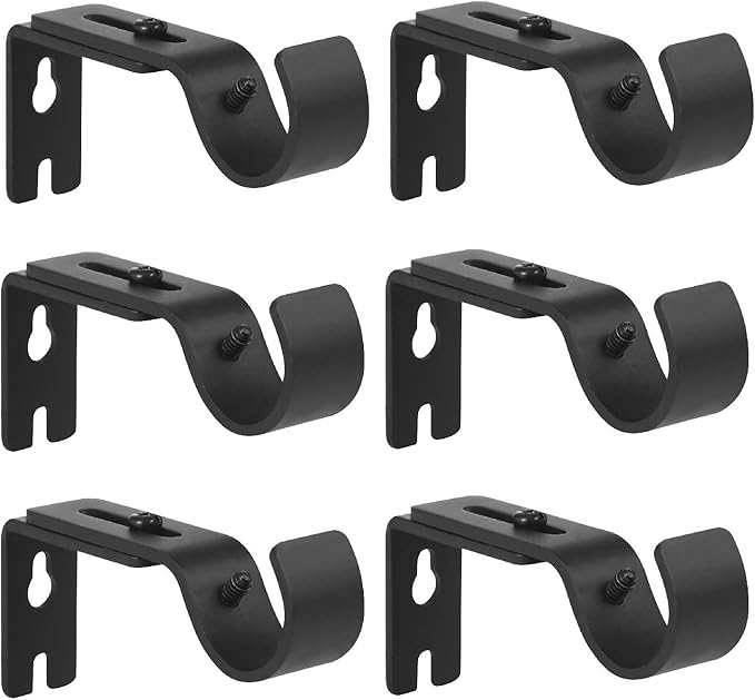 Heavy Duty Adjustable Curtain Rod Brackets Holders for 1 Inch Rod, Black Color, (Set of 6)