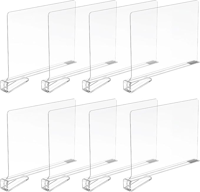 Ninonly 8 Pack Acrylic Shelf Dividers, 12 Inch Vertical Clear Closet Organizers and Storage for Sweaters, Shirts, Handbags, Bookshelf Pantry Organization, Multi-Purpose Shelf Organizer for Bedroom