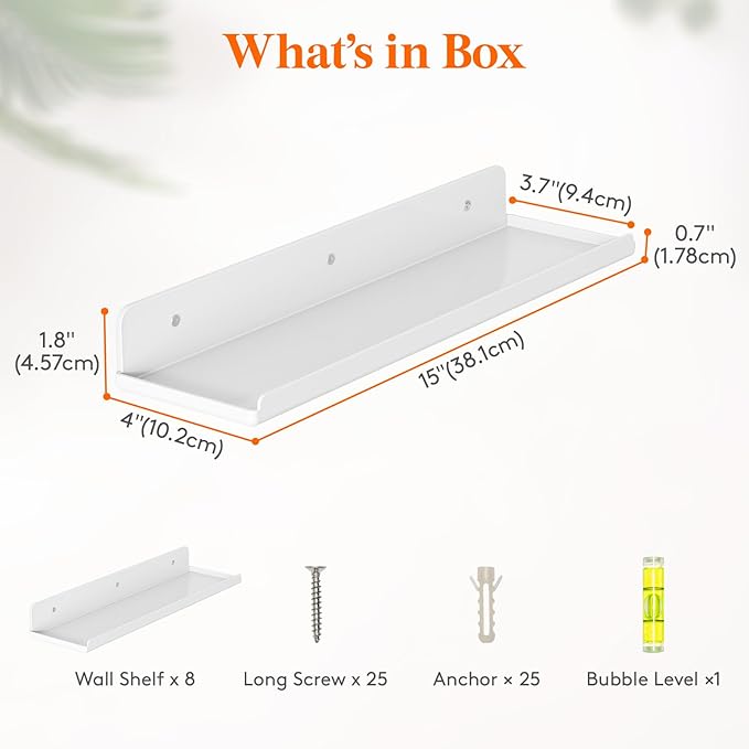 Lifewit Floating Shelves for Wall, Acrylic Display Shelf Wall Mounted for Figure, Car, Art, Book, 14" Perfume Organizer for Bathroom, Bedroom, Living Room, Nursery, Home Decor, White, 8 Pack
