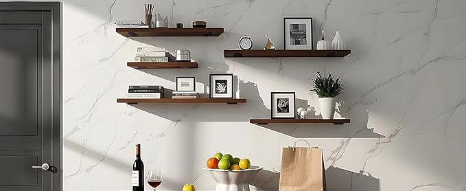 6 Pack - 7 inch Black Hidden L Shelf Bracket (1/5 Inch Thicked) Iron Floating Shelf Brackets Rustic Industrial Metal Brackets for Shelf Support