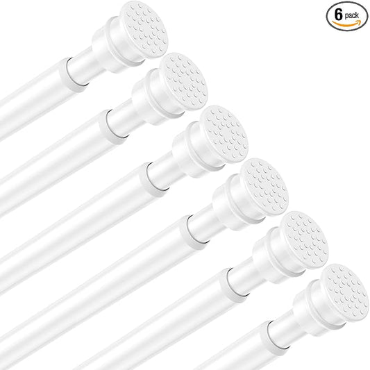 Tension Curtain Rod 26 to 48 Inch Adjustable Tension Rods 6 Pack Expandable Spring Tension Rod White No Drilling for Closet Kitchen Cupboard Wardrobe Door Bookshelf DIY Projects