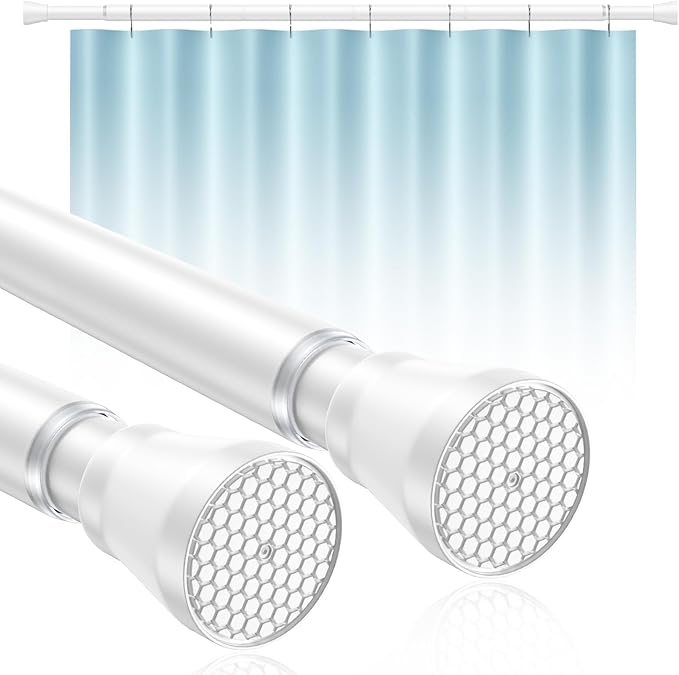 2Pack Shower Curtain Rod 45-77 Inch Adjustable Shower Rod White Tension Rod Spring Curtain Rod Rust Proof Shower Rods for Bathroom White Curtain Rods No Drilling