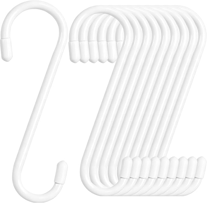 KEYBOO 6 Inch Vinyl Coated White S Hook,20 Pack Large S Hook for Hanging Heavy Duty, Non Slip S Shaped Closet Hooks，Metal S Hooks for Hanging Jeans, Potting Trays, Clothes, Bags,Plants