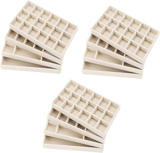 Velvet Jewelry Organizer for Drawer, Stackable Jewelry Drawer Inserts in Dresser, 8in Beige Storage Display Case for Rings Stud Necklaces Accessories, Set of 12