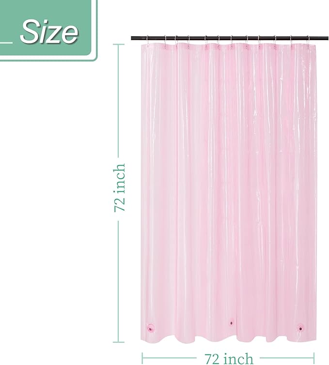 Mrs Awesome Clear Pink Shower Curtain Liner with 3 Magnets, 72x72 Premium Flexible Sturdy Plastic Shower Curtain for Bathroom Lightweight & Waterproof, Clear Pink