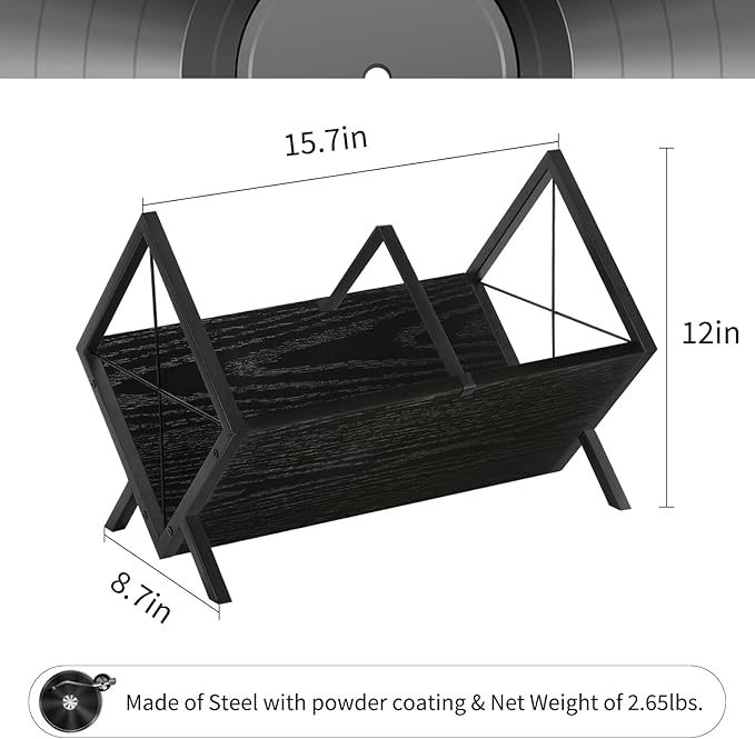 YINMIT Vinyl Record Holder - 80-100 LP Vinyl Record Storage Rack, Quick Assembly Display, Retro Style Organizer for Magazine, Book, Files, Albums (Black, 1 Tier)