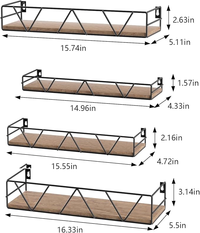 Amaoot Floating Shelves Set of 4, Home Wood Wall Shelf, Farmhouse Shelf for Bedroom, Wall Mounted Floating Shelf for Living Room, Bedroom, Bathroom, Kitchen, Office (Brown)