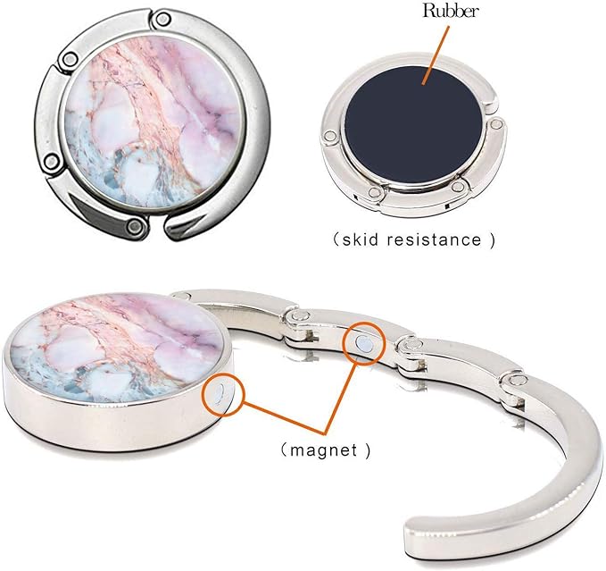 Bosketo Foldable Purse Hook Womens Bag Table Hanger Collection Desk Hooks for Purse (1pack Pink Blue Marble Hook)