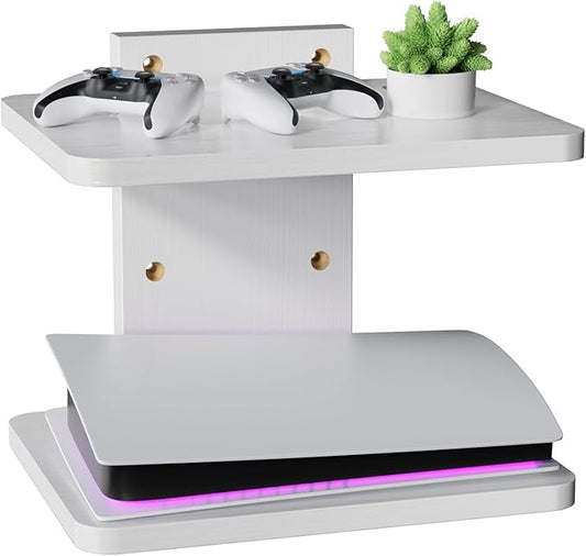 WALI Floating TV Shelf, 2 Tier Projector Shelf for DVD Players, Routers, Game Consoles, Cable Boxes, Living Room Decor Accessories, Wall Mount Shelves Holds Up to 22lbs (CS202NW), 2-Shelf, White