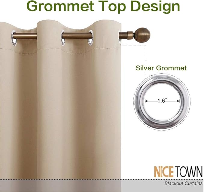 NICETOWN Bedroom Curtain Room Darkening Drapery - Biscotti Beige Room Darkening Drape/Panel for Bedroom, Grommet Top 1 Panel, 70 x 63 inches Long, Thermal Insulated, Privacy Assured