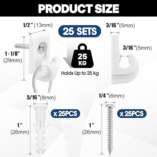 25 Sets Wire Shelf Clips, Down Wall Clips with Screws & Anchors - Plastic Heavy Duty Wall Clips for Closet Shelf Brackets, Wire Shelving Accessories (White)