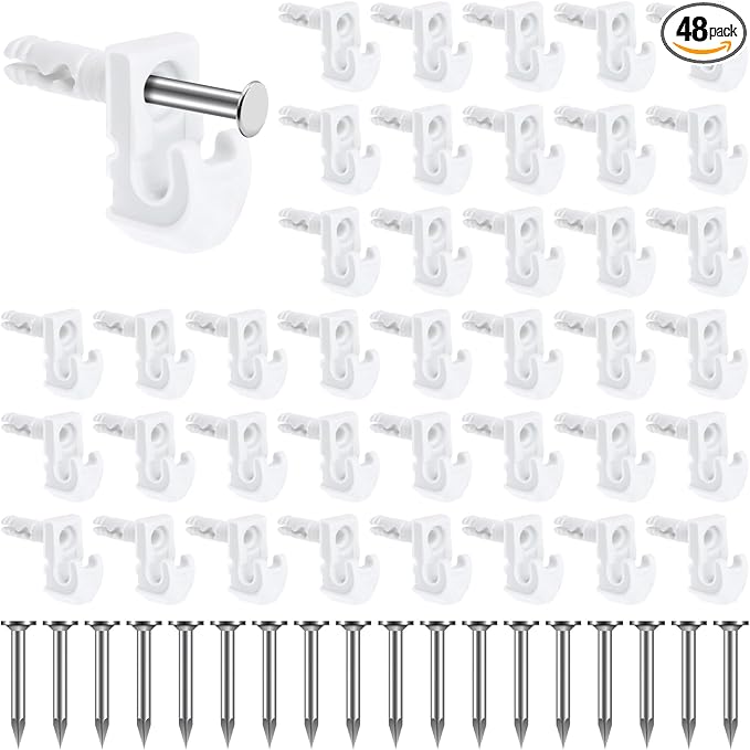 48 Pack Back Wall Clips for Drywall, Heavy Duty Shelf Clips for Wire Shelving, White Fixed Mount Drywall Wire Shelf Back Wall Clips Shelf Brackets Included Screws and Clips with Expansion Tubes