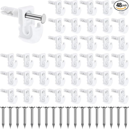 48 Pack Back Wall Clips for Drywall, Heavy Duty Shelf Clips for Wire Shelving, White Fixed Mount Drywall Wire Shelf Back Wall Clips Shelf Brackets Included Screws and Clips with Expansion Tubes