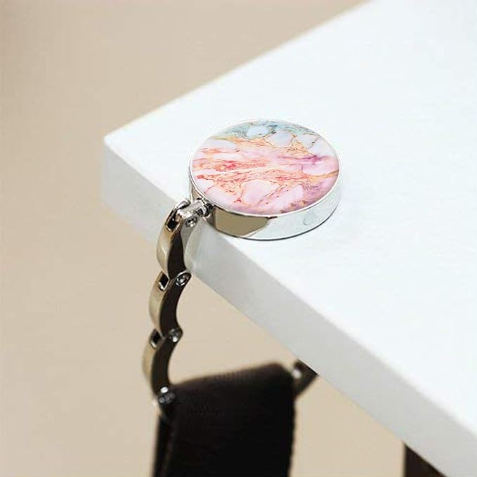 Bosketo Foldable Purse Hook Womens Bag Table Hanger Collection Desk Hooks for Purse (3pack Unique Marble Hook)