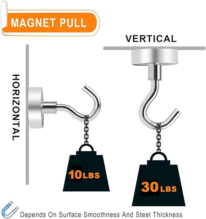 MIKEDE Magnetic Hooks,30lbs Strong Magnets Hooks Heavy Duty, Extra Strong Cruise Hook for Hanging, Industrial Metal Refrigerator Hooks for Cruise Cabins, Fridge, Kitchen, Grill-36 Pack