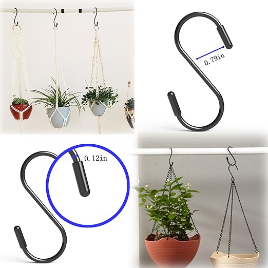 Heavy Duty Metal S-Hooks for Hanging, 3 Inch 10 Pack Vinyl Coated S Hooks for Hanging Plants, Kitchen Utensils, Bags, Jeans, Pots (Black)