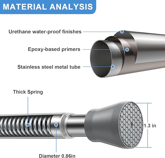 Shower Curtain Rod 45-77 Inch Silver Shower Rod Tension Rod Adjustable Curtain Rod No Drilling Tension Curtain Rod Shower Rods for Bathroom Tension Shower Curtain Rod
