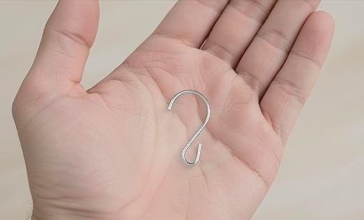 Clip Strip 100 Pack S Hooks for Hanging Displays in Retail, 1.8125" L, Open Ended Version, Use at Home Hanging Jewelry, Kitchenware, Keys, SH-50