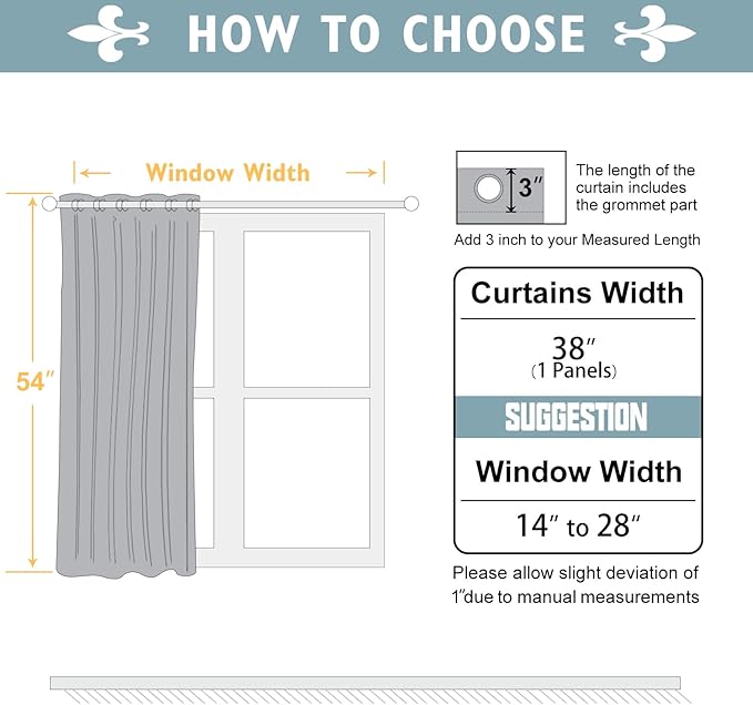 ChrisDowa Blackout Curtains 54 Inches Long for Living Room, Grommet Thermal Insulated Room Darkening Curtains for Bedroom (1 Panel Set, Stone Blue, 38W x 54L)