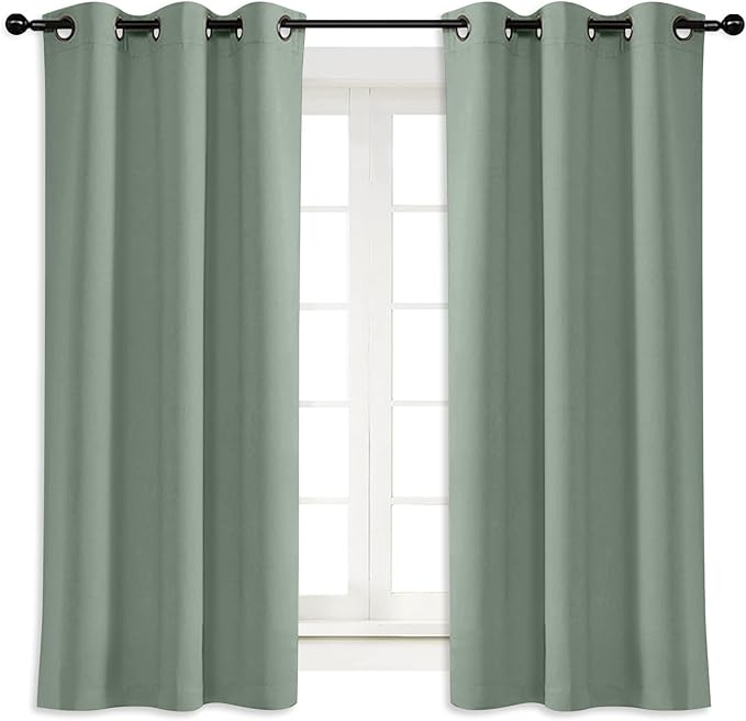 NICETOWN Greyish Green Blackout Curtain Window Drape Panel Noise Reducing Solid Grommet Top Blackout Room Darkening Curtain/Drape for Kid's Room (1 Piece, 42 inches Width x 63 inches Length)