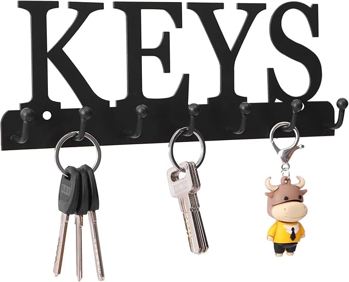 Lixgifts Key Holder Wall Mounted Key Hooks for Wall Decorative with 7 Hooks Black Metal Key Organizer Rack Hanger for Entryway, Front Door, Hallway, Office 10X3.7 inches