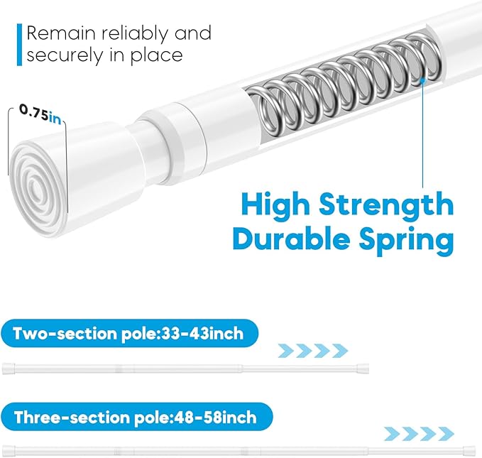 AIZESI Spring Tension Curtain Rod 32 to 58 inch Adjustable Curtain Rods No Drilling Expandable Spring Loaded Curtain Rod for Windows Doors, White