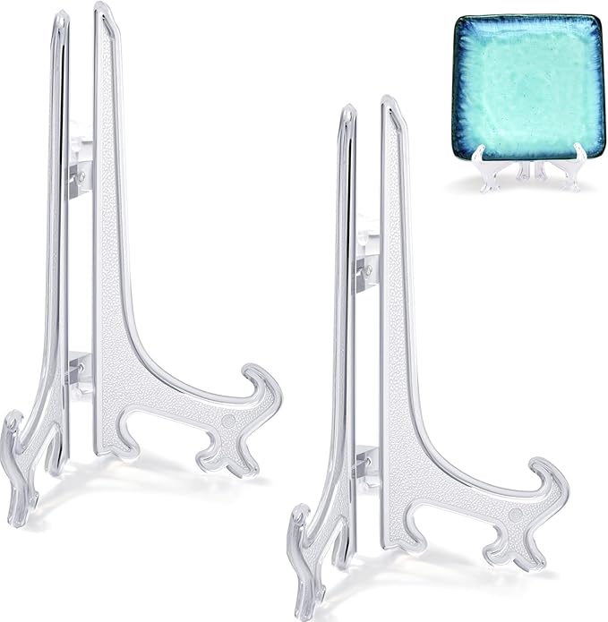 7 Inch Clear Acrylic Easel Stands 2pcs Plate Display Holders for Framed Photos Cookbook Recipes Table Numbers Office Desk Decor Small Foldable Stand