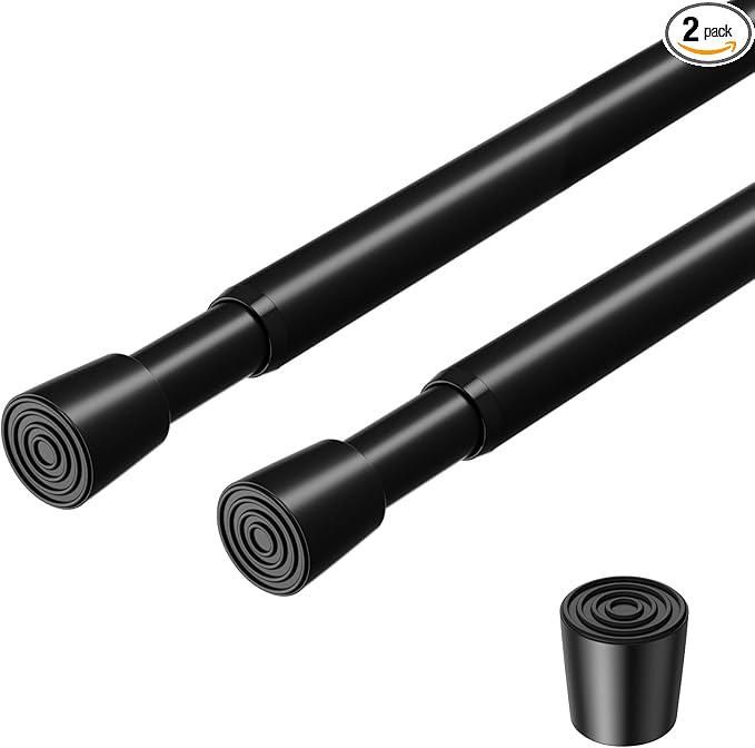 2 Pack Spring Loaded Tension Rod 17-41" Adjustable Curtain Rods No Drill Extendable Spring Rod Tension Curtain Rods For Window Kitchen Shelves Rv Refrigerator And Small Spaces,Black