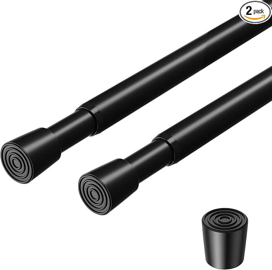 2 Pack Spring Loaded Tension Rod 17-41" Adjustable Curtain Rods No Drill Extendable Spring Rod Tension Curtain Rods For Window Kitchen Shelves Rv Refrigerator And Small Spaces,Black