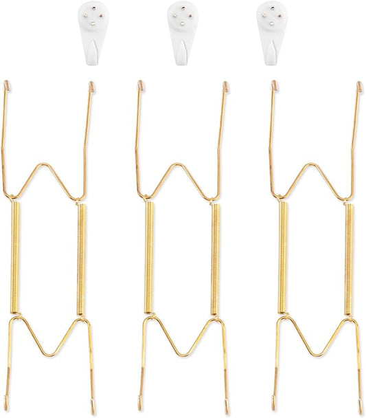 Bilillo 3 Pack Wall Plate Hangers, Suitable for 9-11 inch Art, Stainless Steel Invisible Heavy Duty Wire Plate Holder with Wall Hooks