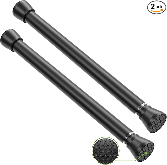 Tension Curtain Rod 2 Pack Small Tension Rods 16 to 26 Inch Black Tension Rod Adjustable Curtain Rod No Drilling Spring Tension Rod Expandable Pressure Tension rods for Closet,Kitchen