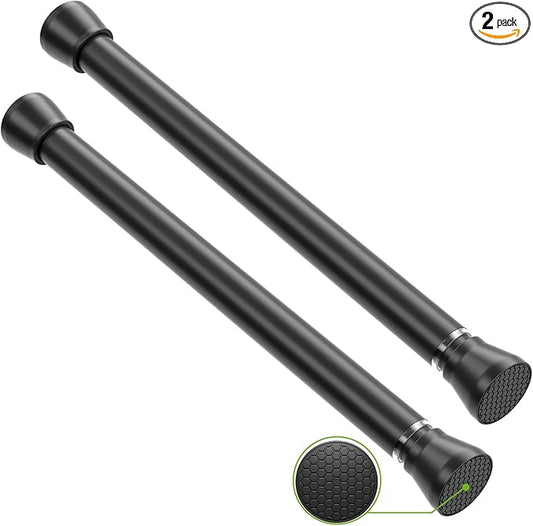 Tension Curtain Rod 2 Pack Small Tension Rods 16 to 26 Inch Black Tension Rod Adjustable Curtain Rod No Drilling Spring Tension Rod Expandable Pressure Tension rods for Closet,Kitchen
