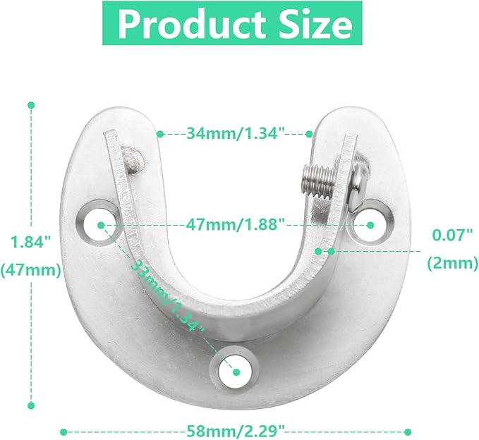 8 Packs Stainless Steel Closet Rod End Supports 1-1/3 Inch Wardrobe Bracket Heavy Duty Closet Pole Sockets Flange Rod Holder, U-Shaped with Screws, Silver