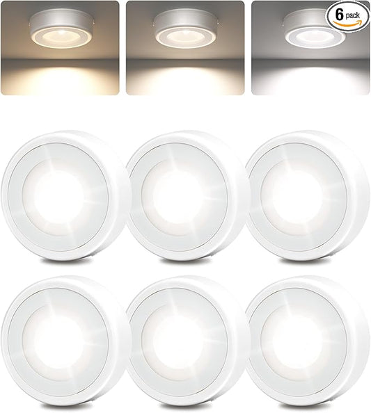 EZVALO LED Puck Lights, Rechargeable Sitck On Tap Lights, Wireless Closet Light, 3 Color Temps, Under Cabinet Lights, 2.5'' Mini Touch Light, Ideal for Kitchen,Closet,Pantry,Shelves,Camper(6 Pack)