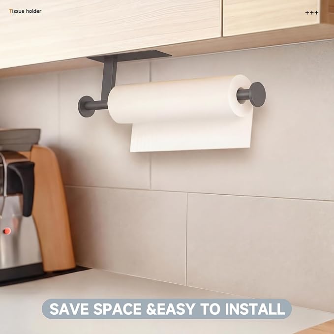 Paper Towel Holder Wall Mount - Self Adhesive No Drill or Drilling, SUS304 Stainless Steel - Kitchen, Bathroom, Sink, Pantry, Fridge (Grey)