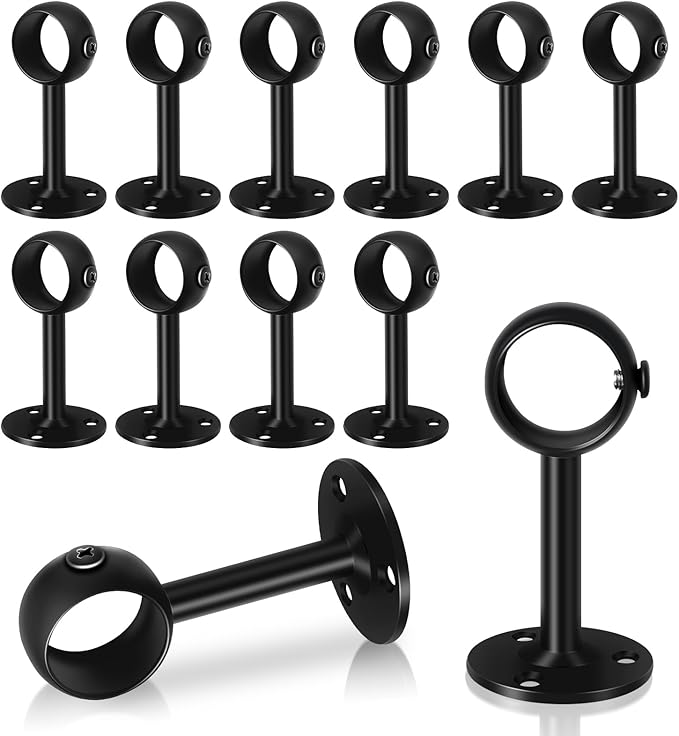 TOKPLNU Ceiling Curtain Rod Brackets, Heavy Duty Curtain Rod Holders, 12 Pack Black Ceiling Curtain Hooks Hangers for 1 1/4 Inch Drape Poles