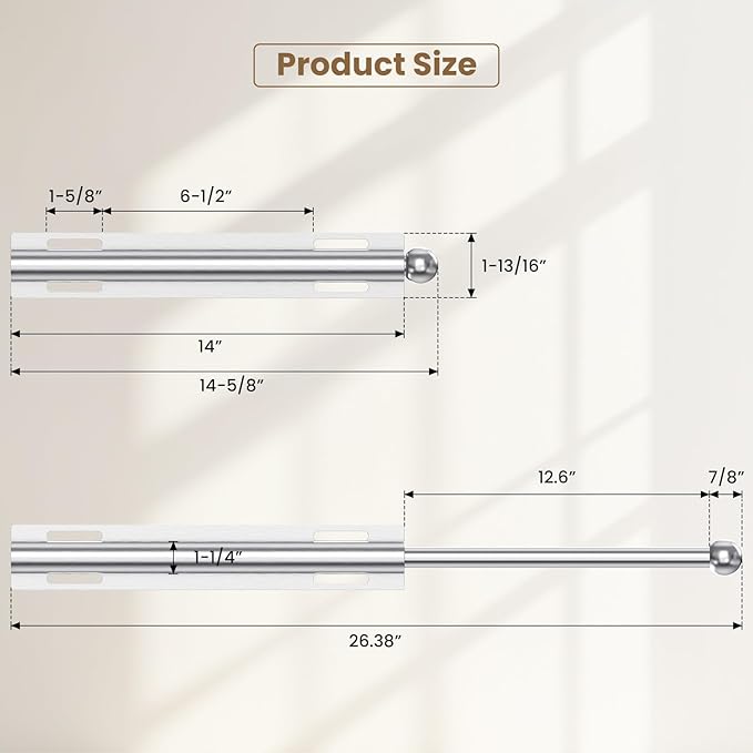 14" Valet Rod for Closet Pull Out, Retractable Slide Out Valet Rod Closet Organization, Aluminum Valet Clothing Hanger Rods Perfect for Suits, Dresses & Freshly Pressed Clothes, White
