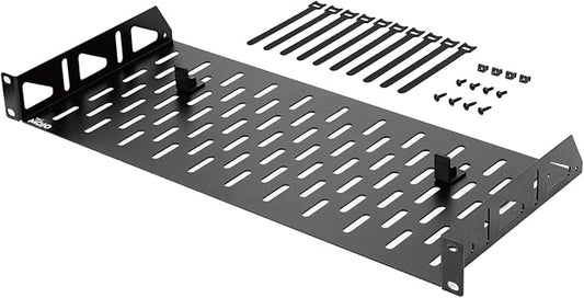 Tecmojo 1U Rack Shelf,19 inch Rack Shelf 8 inch Depth,Rack Mount Shelf with Anti-Slip Stops,Server Rack Shelf and Network Shelf for 19 in Equipments, 55lbs Capacity of Vented 1U Shelf,Black,No Lip