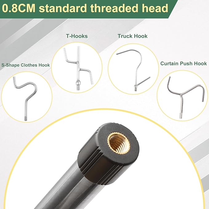 Clothing Hook Pole,51 Inch Closet Pole Reach with Hook Stainless Steel Sponge Handle Length Clothes Hook Pole Get Clothes From High Places Be Used Shutters Ceiling